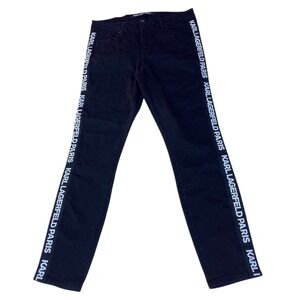 Karl Lagerfeld Paris Jeans Womens Size 10 Black Skinny Logo Side Tape
